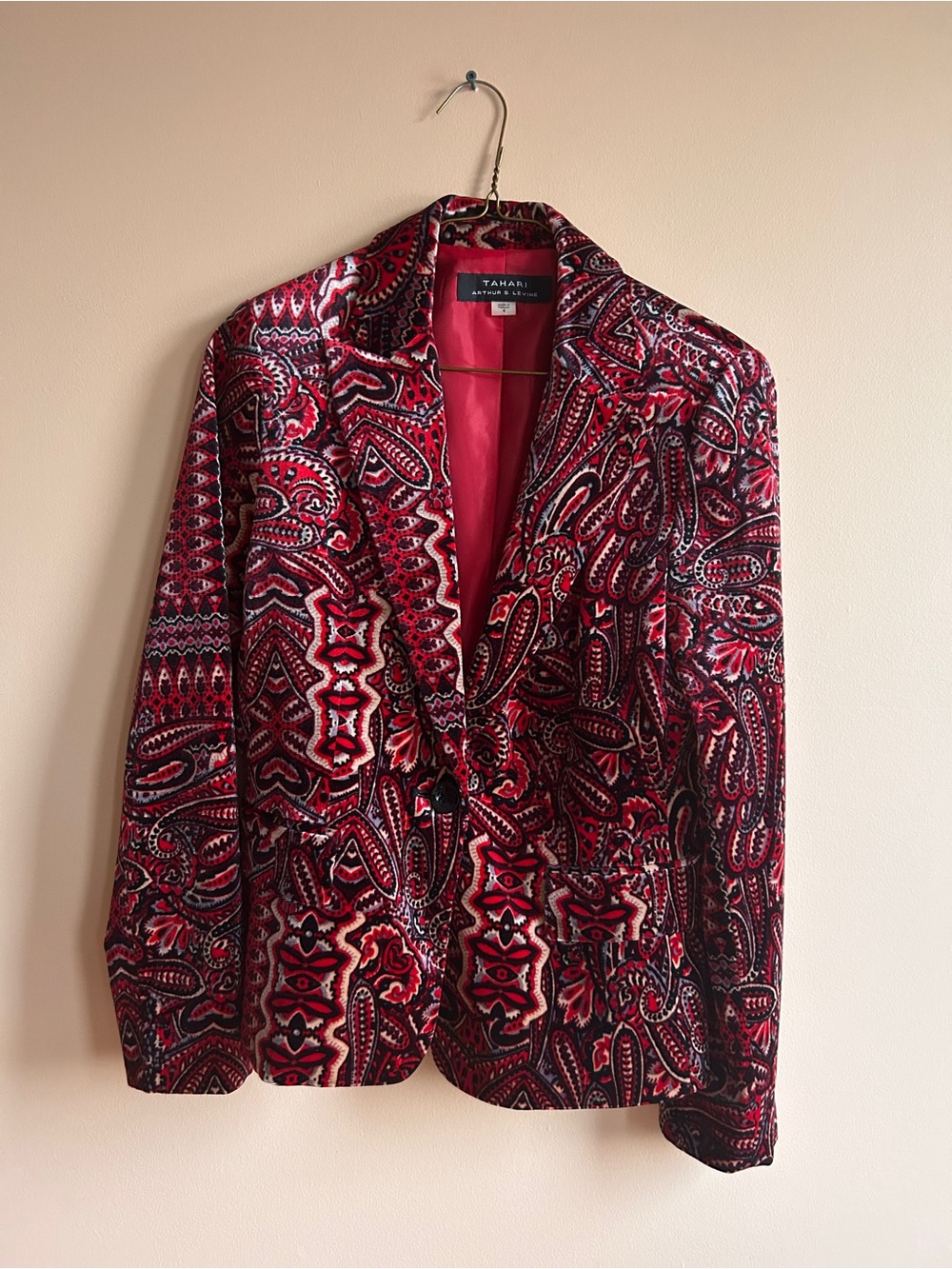 Tahari Red Paisley Velvet Blazer - Size 4